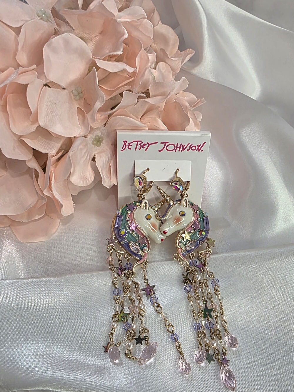 Betsey Johnson Pastel Unicorn Dangle Earrings with Gold Chains